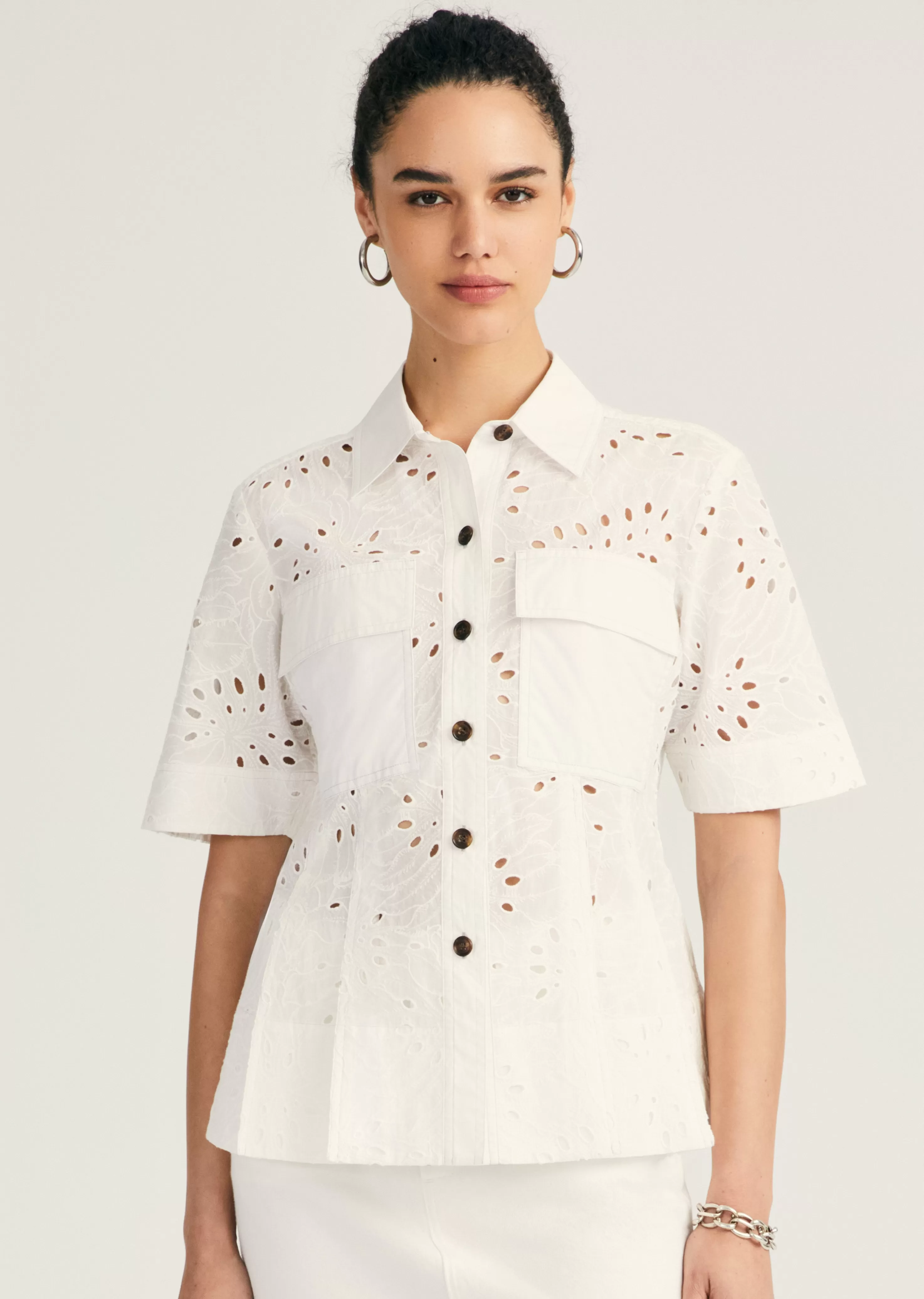 Derek Lam Cilou Short Sleeve Utility Shirt White-white Clearance
