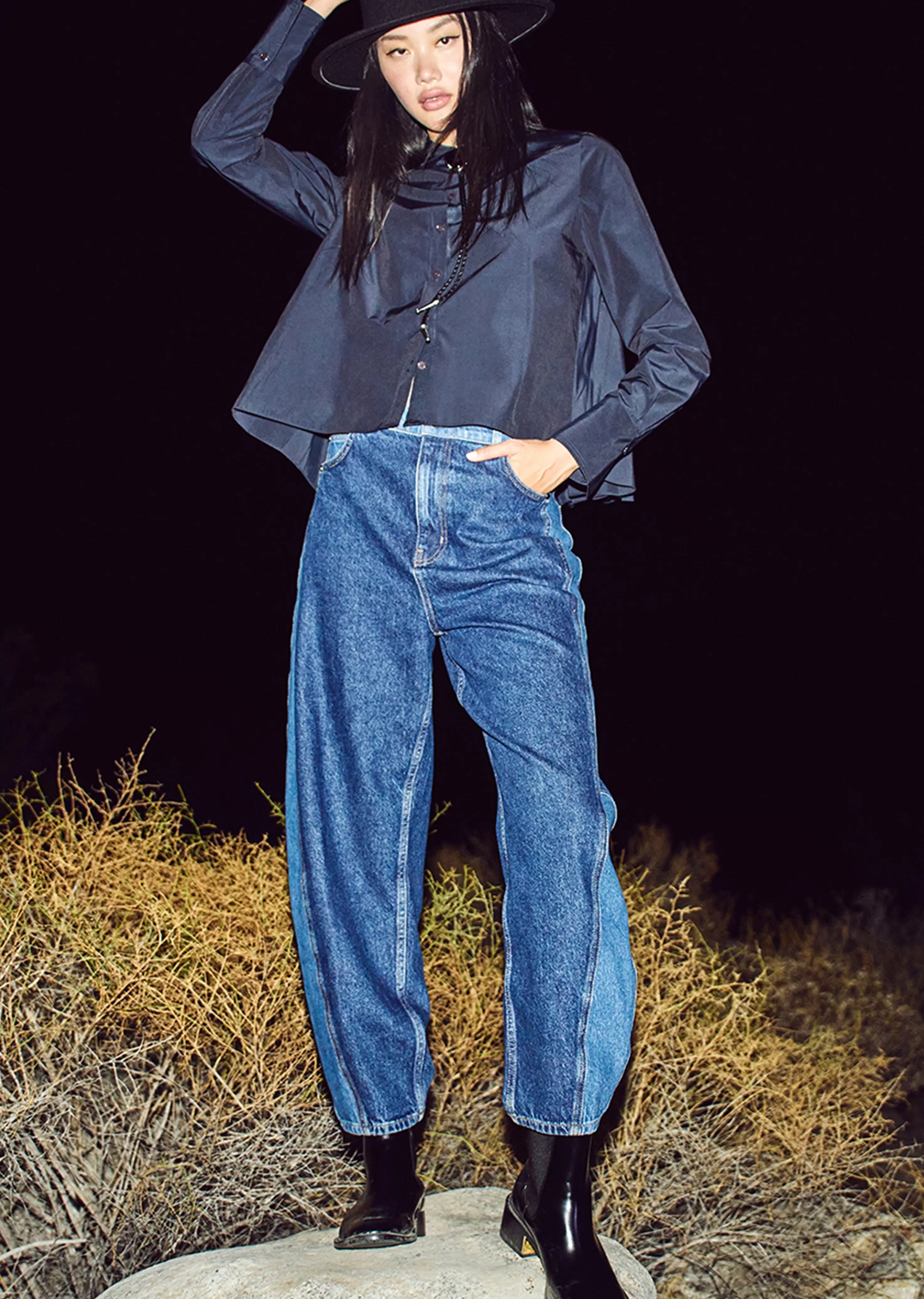 Derek Lam Denise Color Block Barrel Jean Skylermulti Store