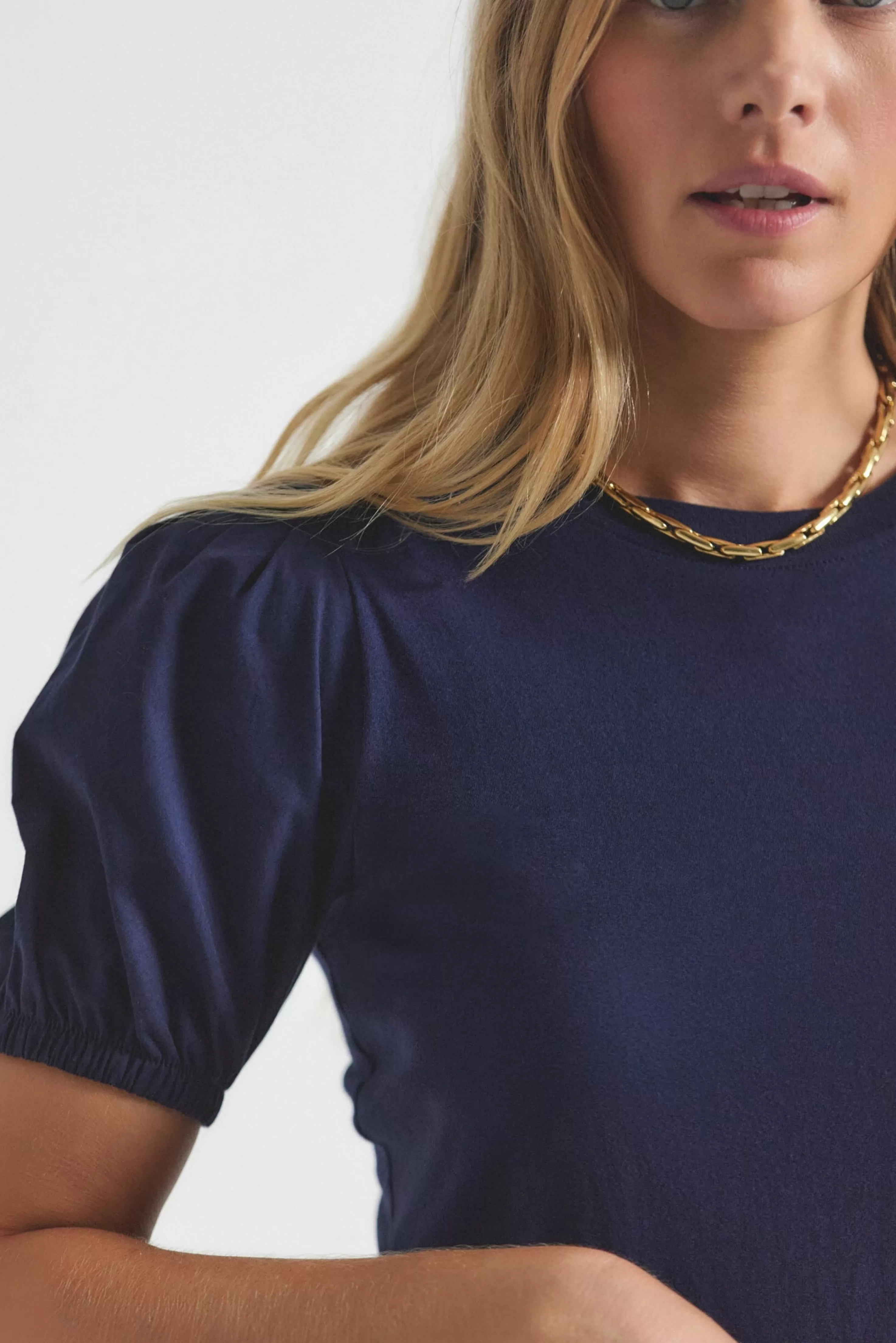 Derek Lam Eva Puff Sleeve T-Shirt Navy Outlet