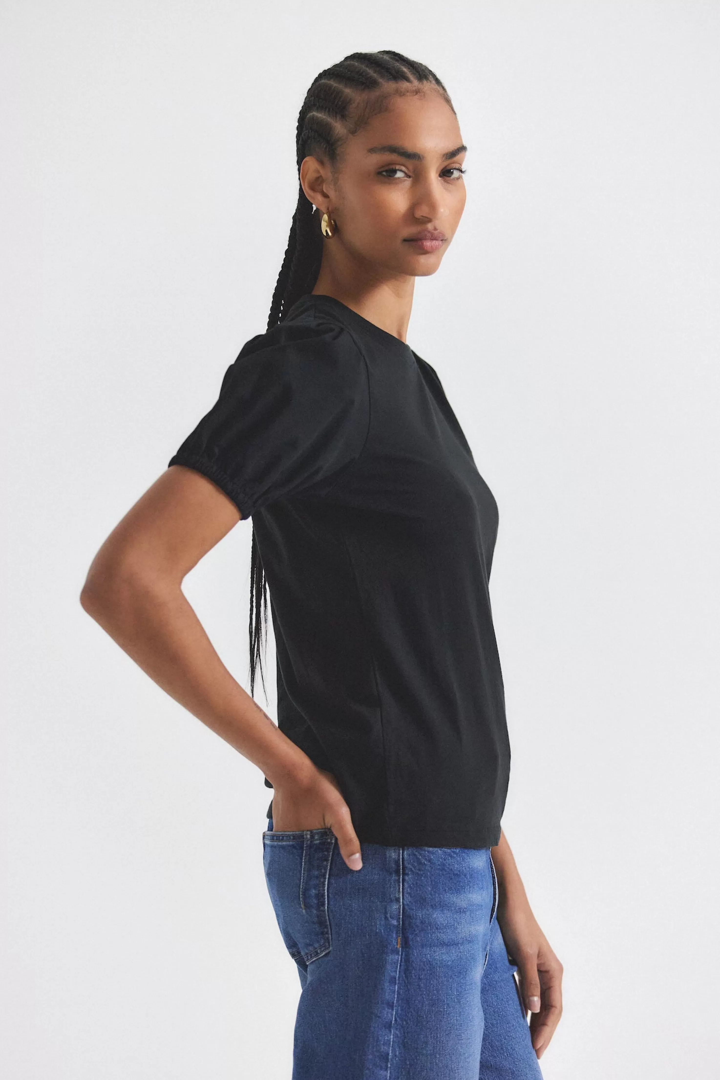 Derek Lam Eva Puff Sleeve T-Shirt Black Store