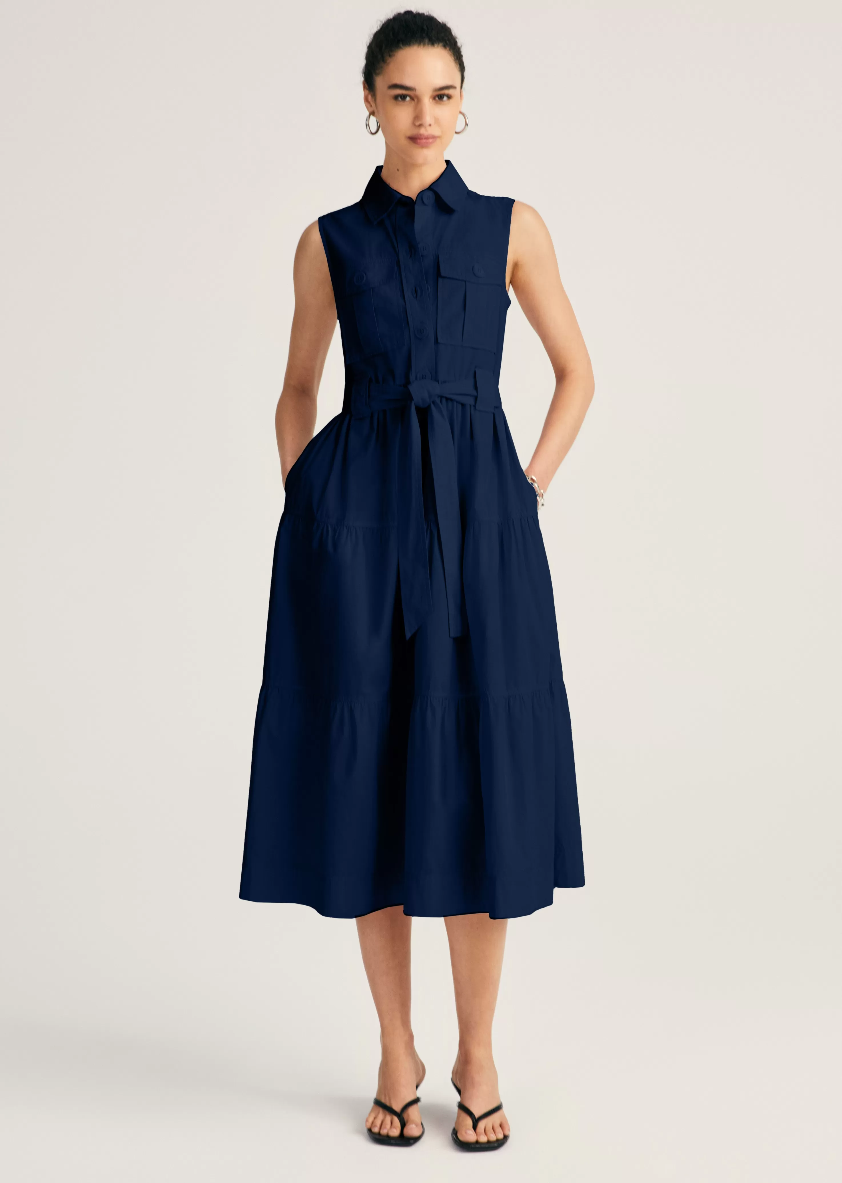 Derek Lam Florence Sleeveless Shirt Dress Navy Flash Sale
