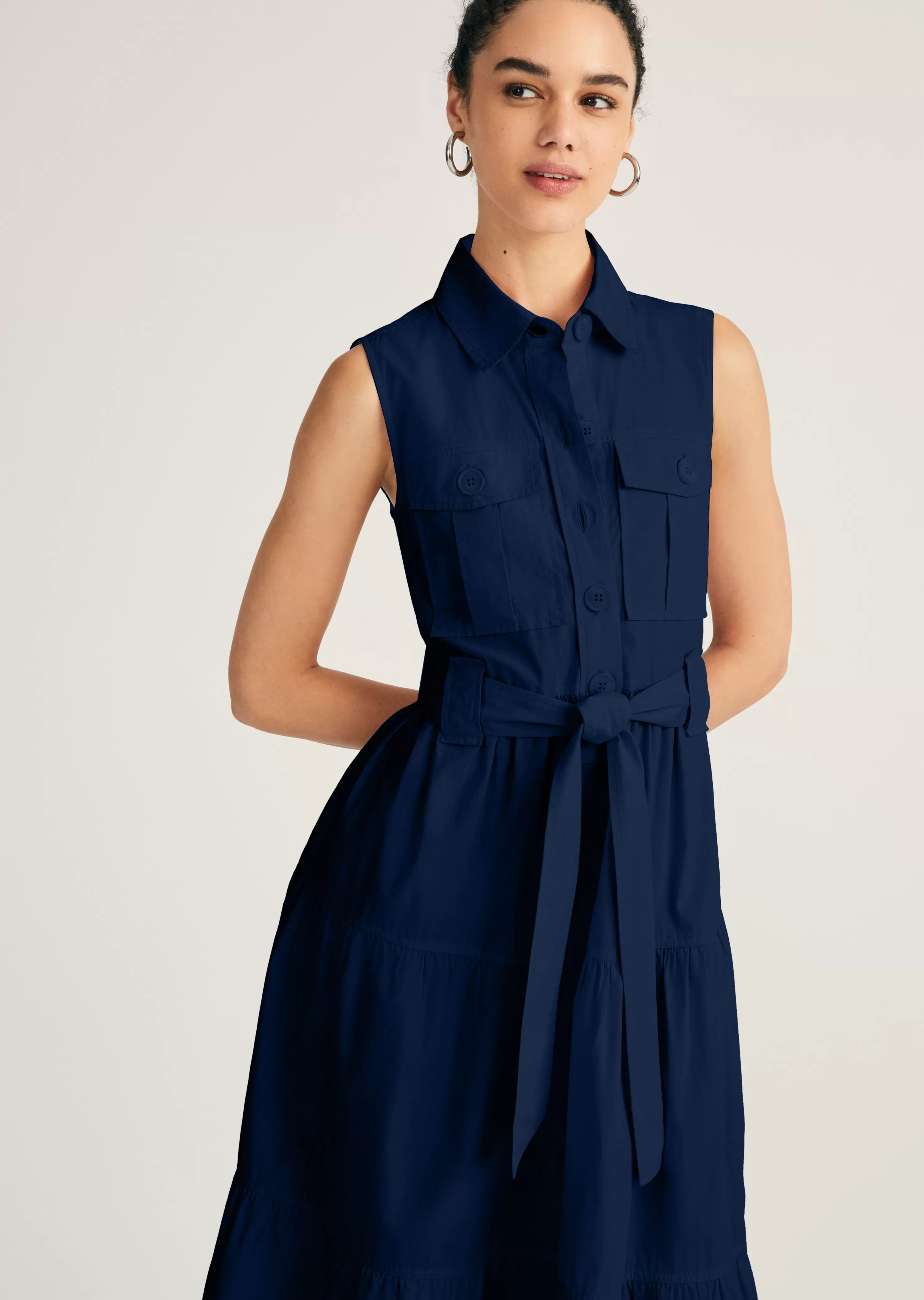 Derek Lam Florence Sleeveless Shirt Dress Navy Flash Sale
