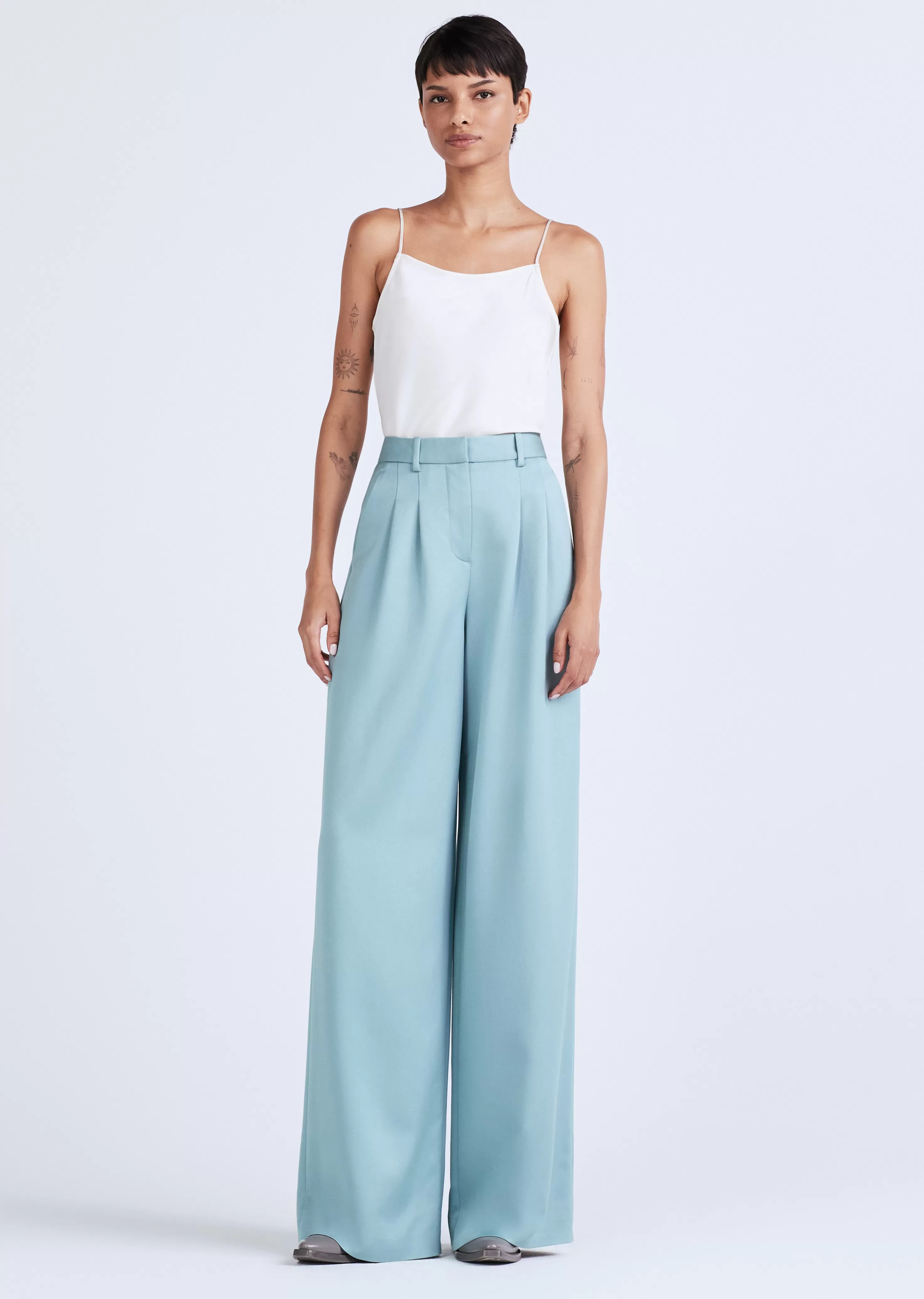 Derek Lam Joetta Wide Leg Pleat Front Trouser Dustyteal Discount