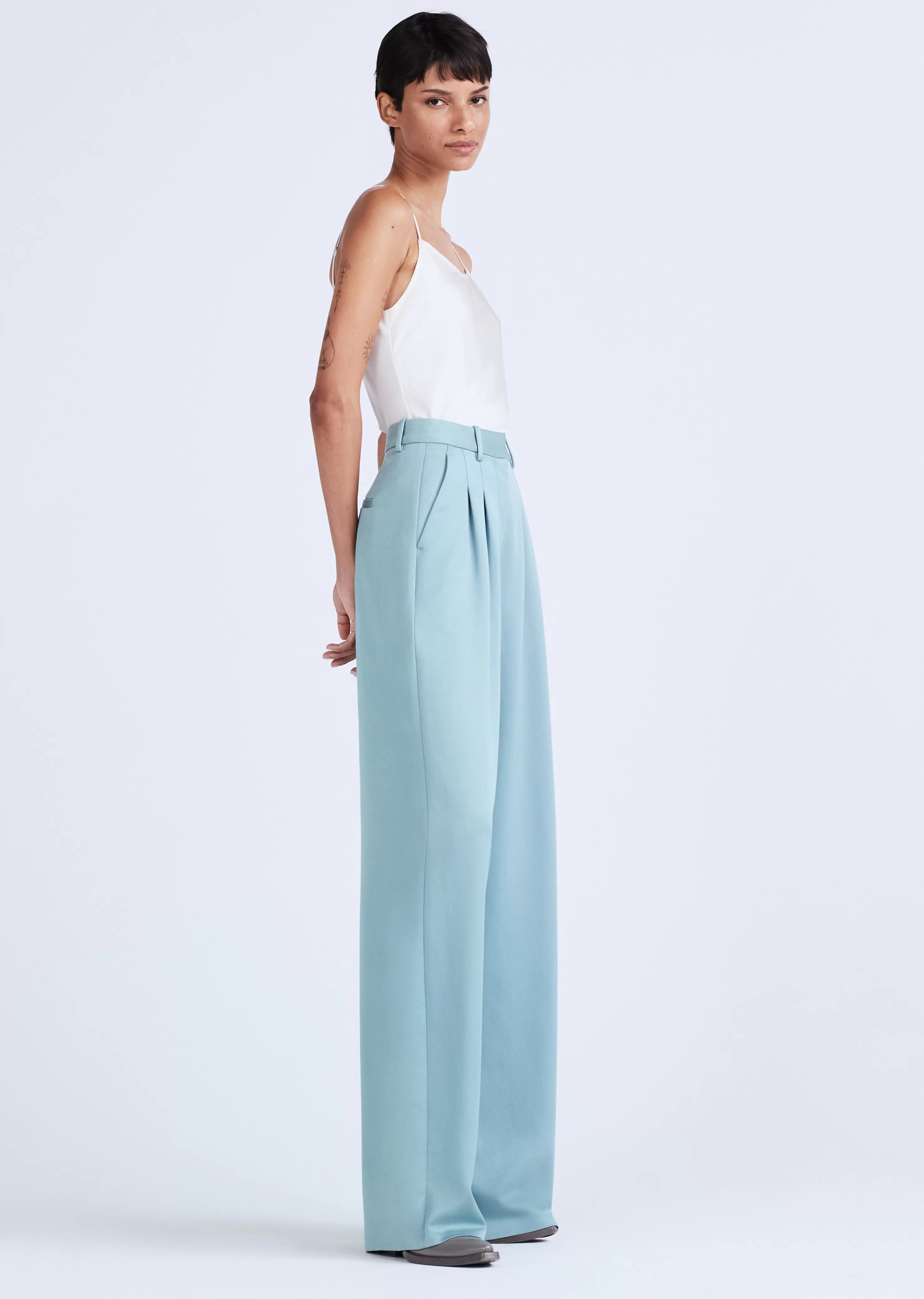 Derek Lam Joetta Wide Leg Pleat Front Trouser Dustyteal Discount