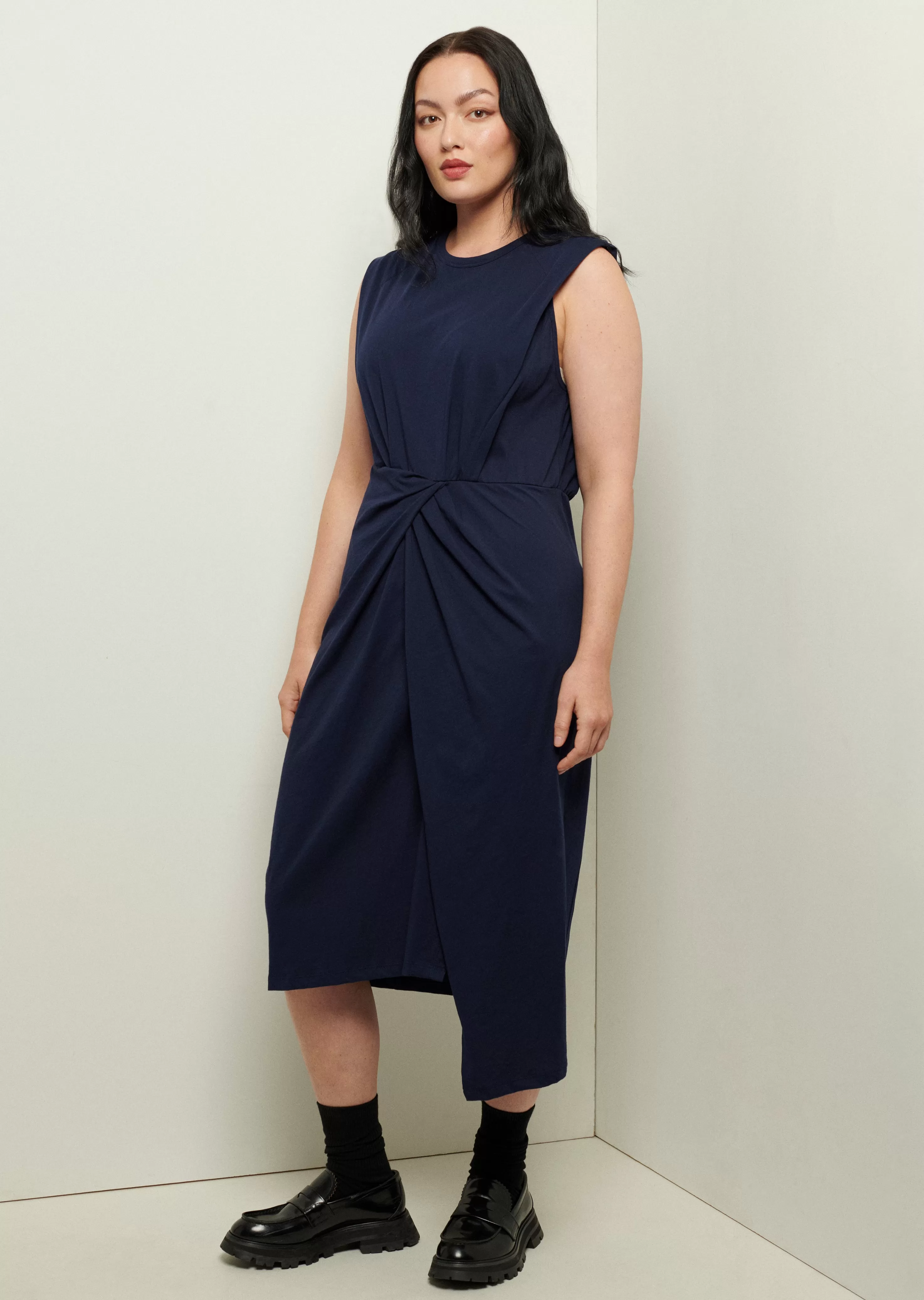 Derek Lam Landry T-Shirt Dress with Twist Wrap Detail Navy Sale