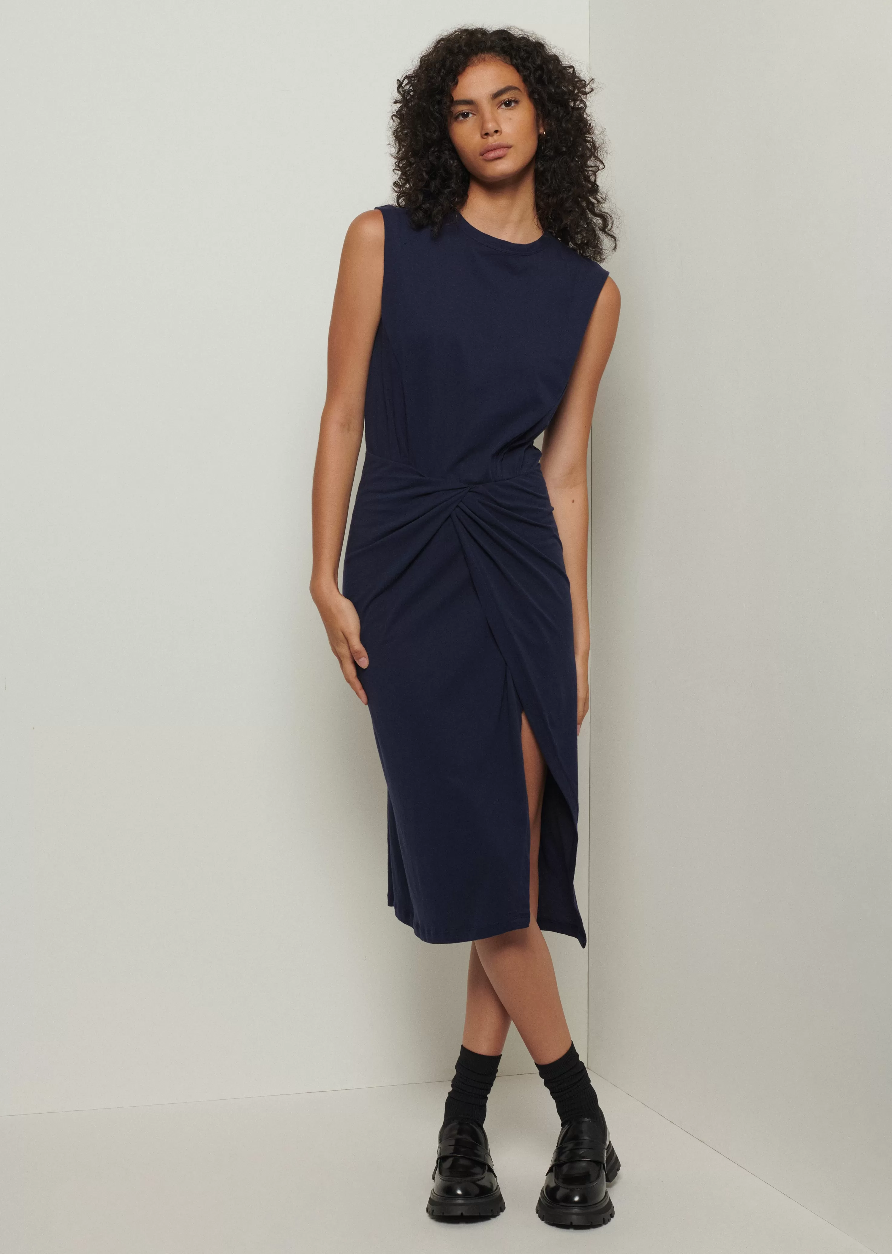 Derek Lam Landry T-Shirt Dress with Twist Wrap Detail Navy Sale