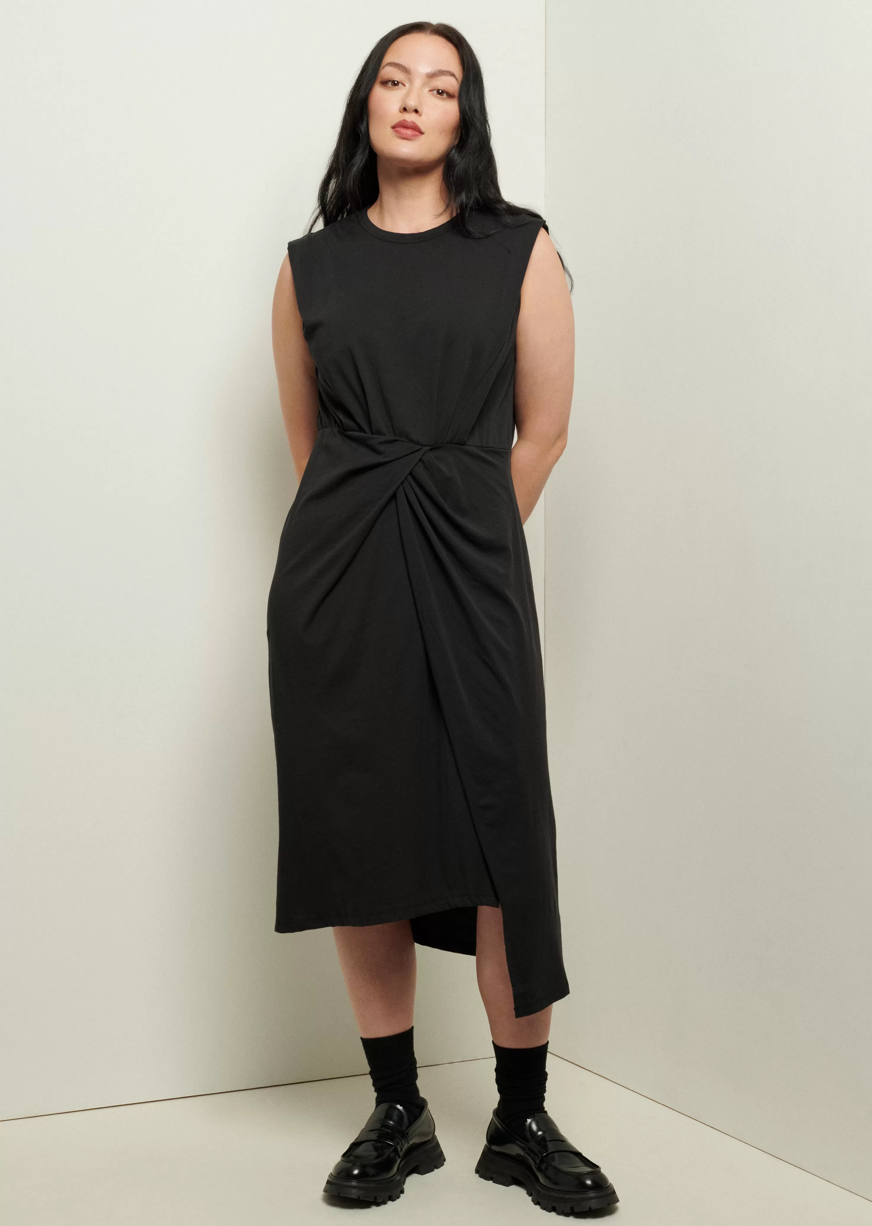 Derek Lam Landry T-Shirt Dress with Twist Wrap Detail Black New
