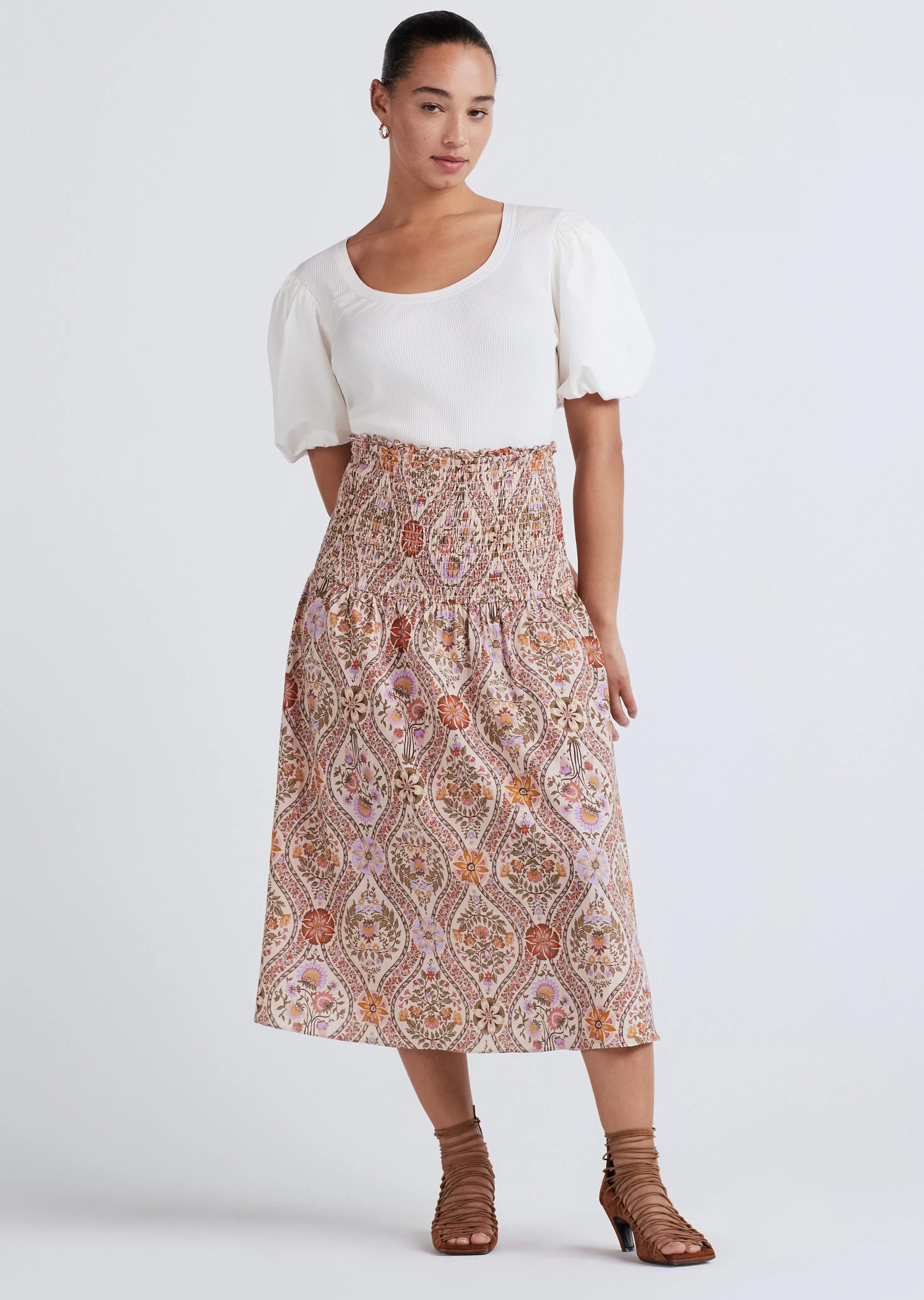 Derek Lam Madani Smocked Skirt Lightkhakimulti Online