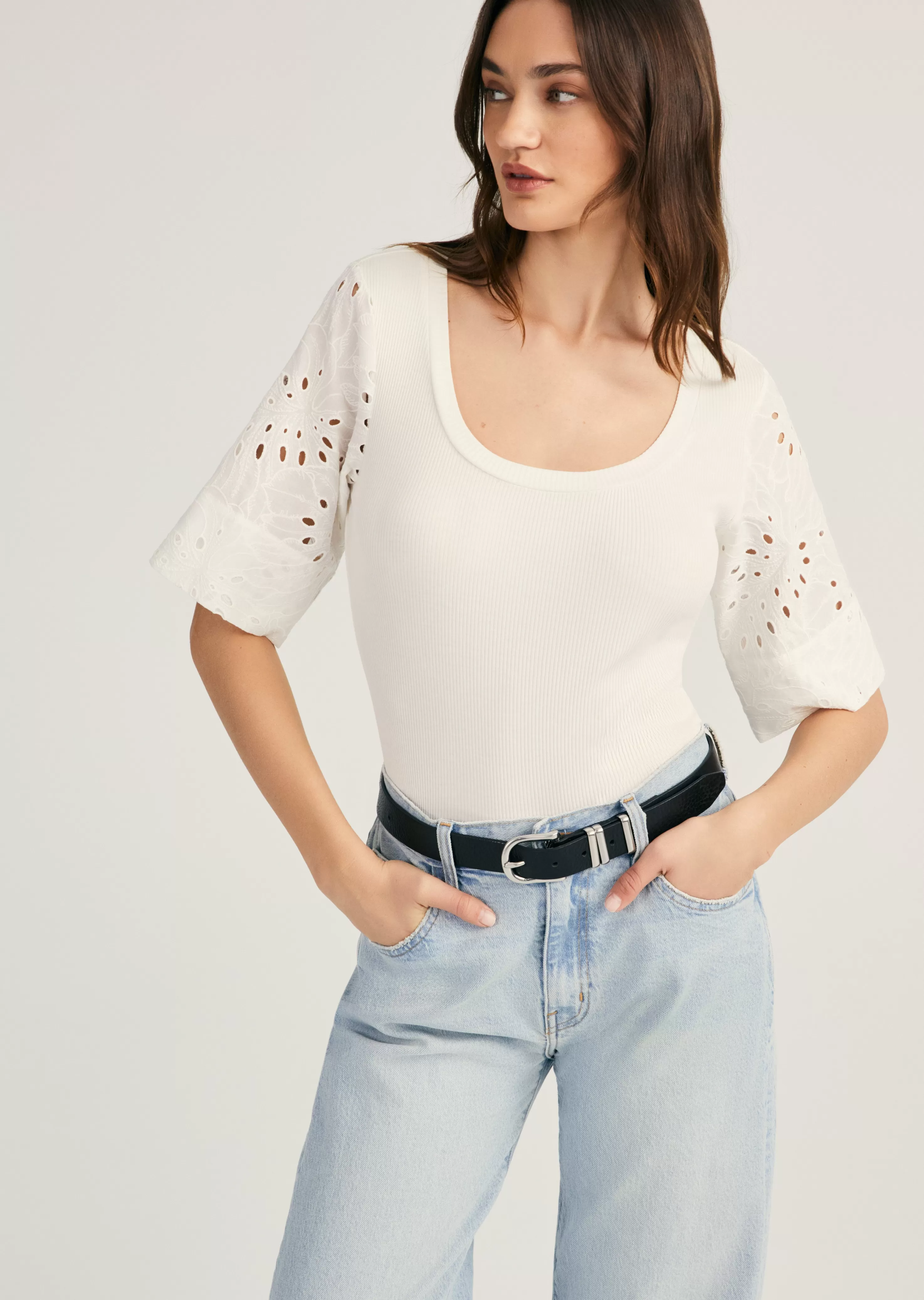 Derek Lam Margaux Mixed Media Tee Blancdeblanc Shop