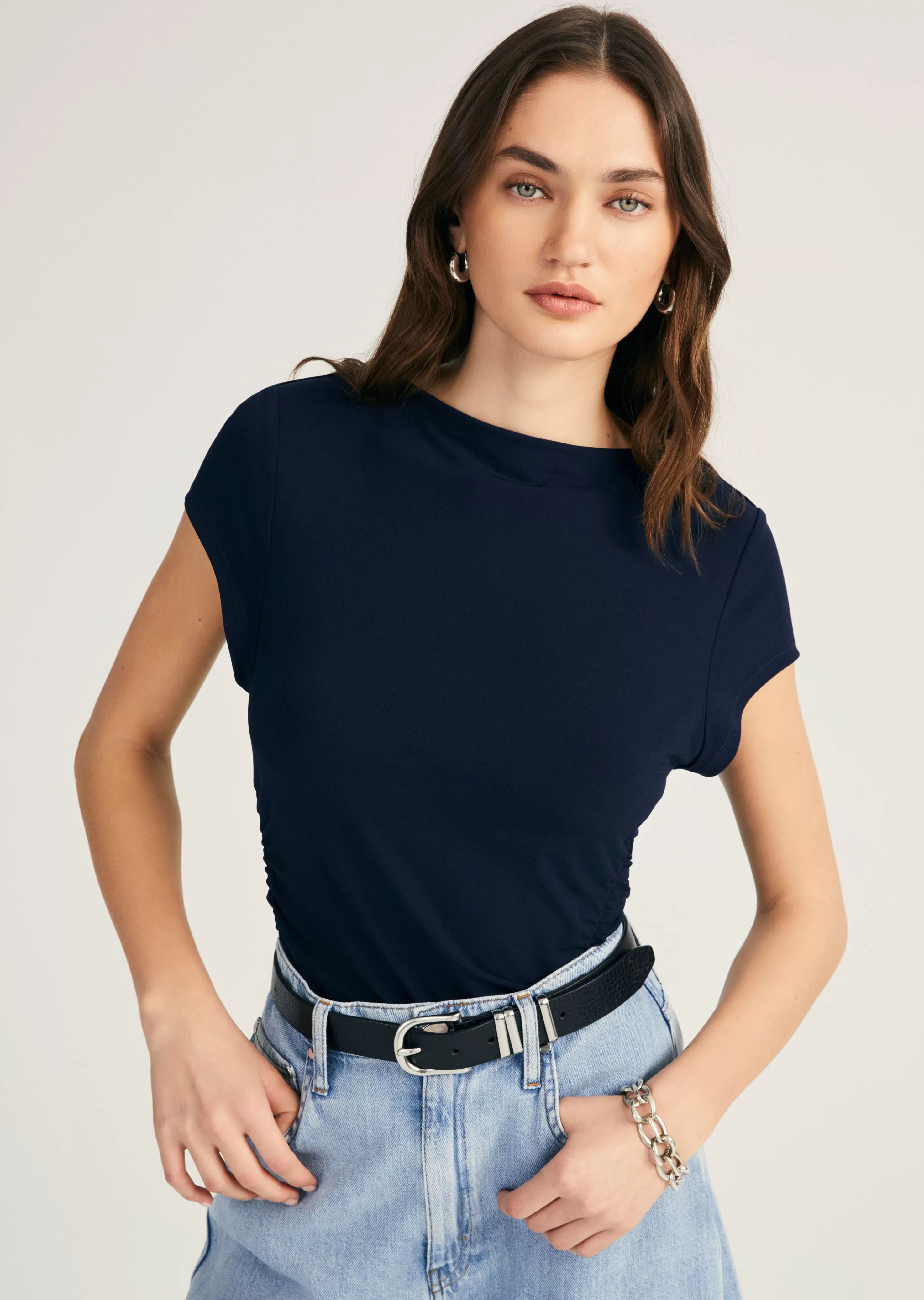 Derek Lam Mima Short Sleeve Ruched Top Nightsky Flash Sale
