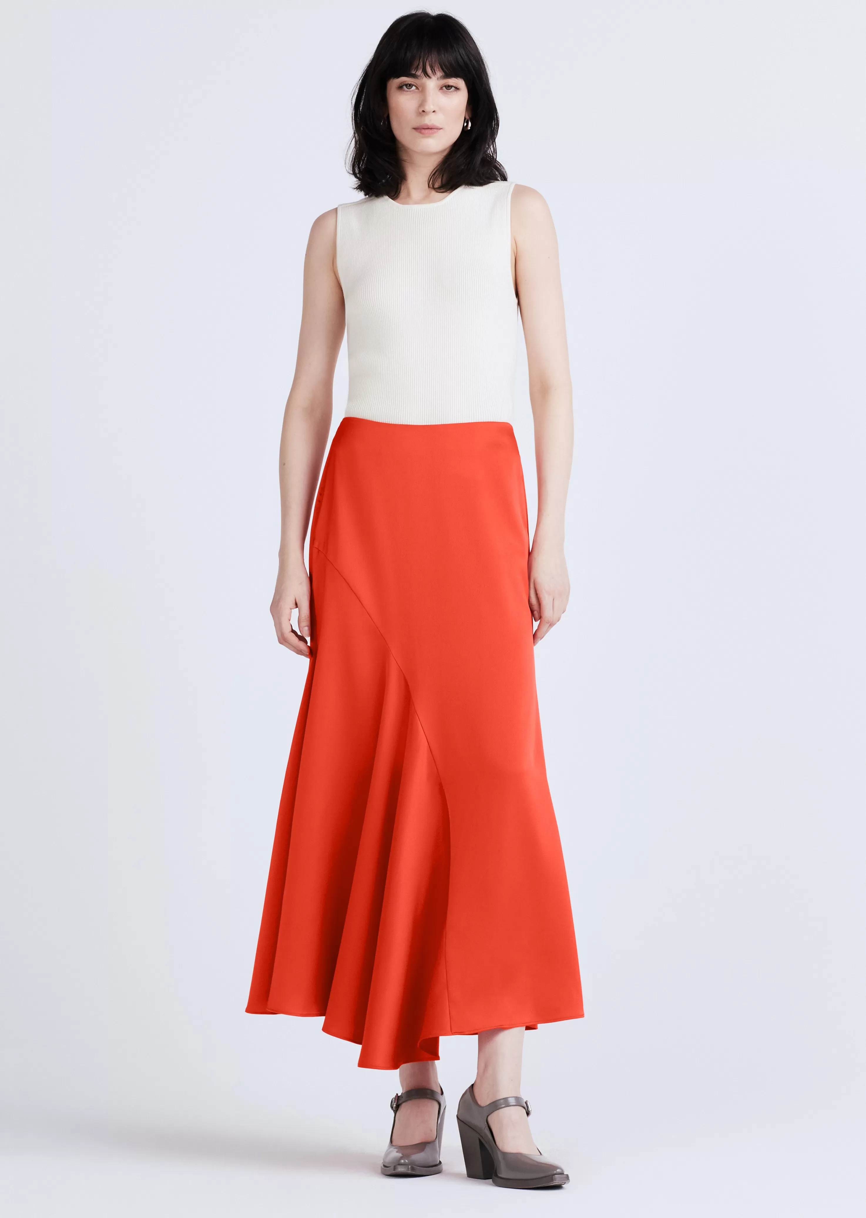 Derek Lam Paulette Flared Midi Skirt Sunset Hot