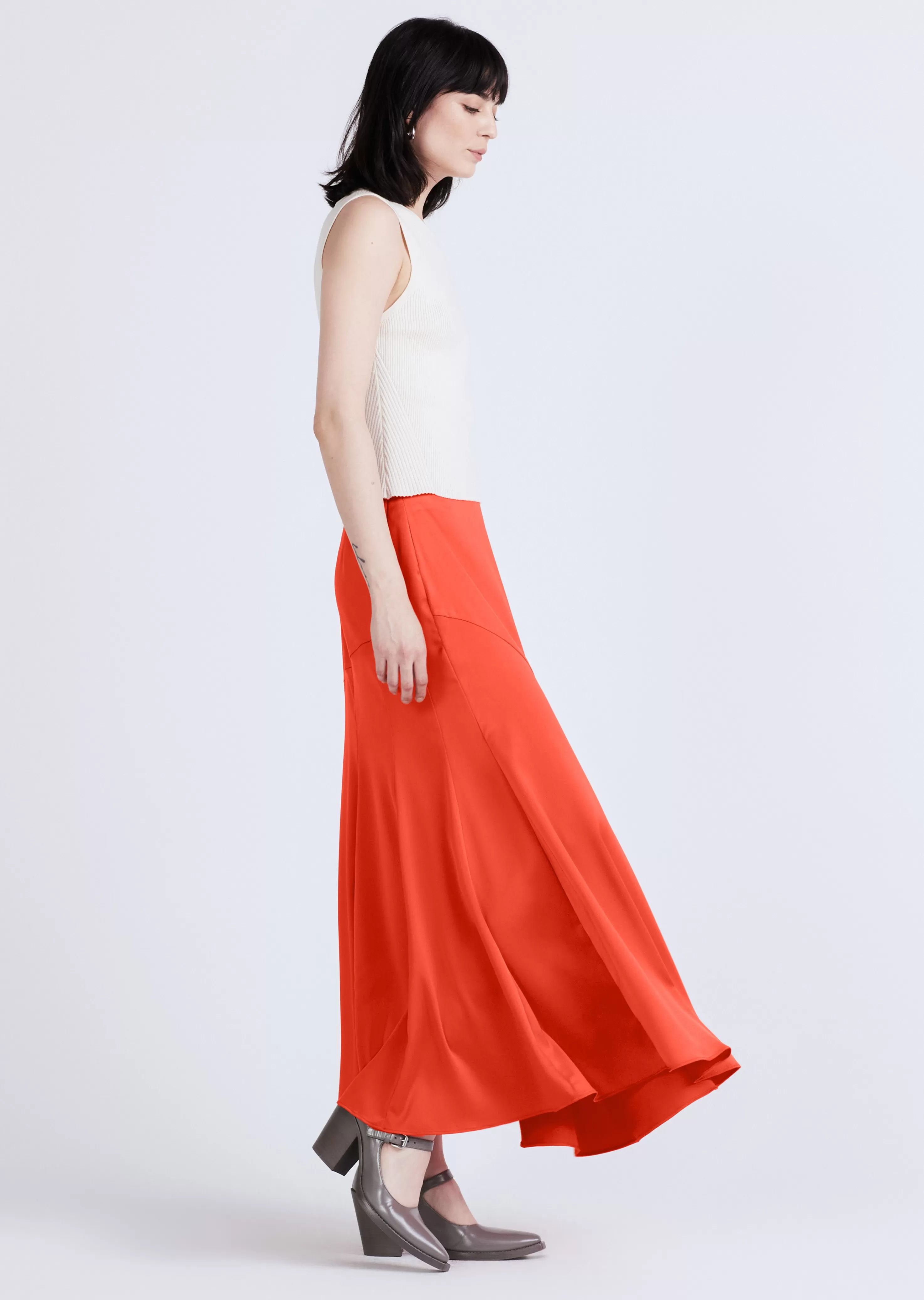 Derek Lam Paulette Flared Midi Skirt Sunset Hot