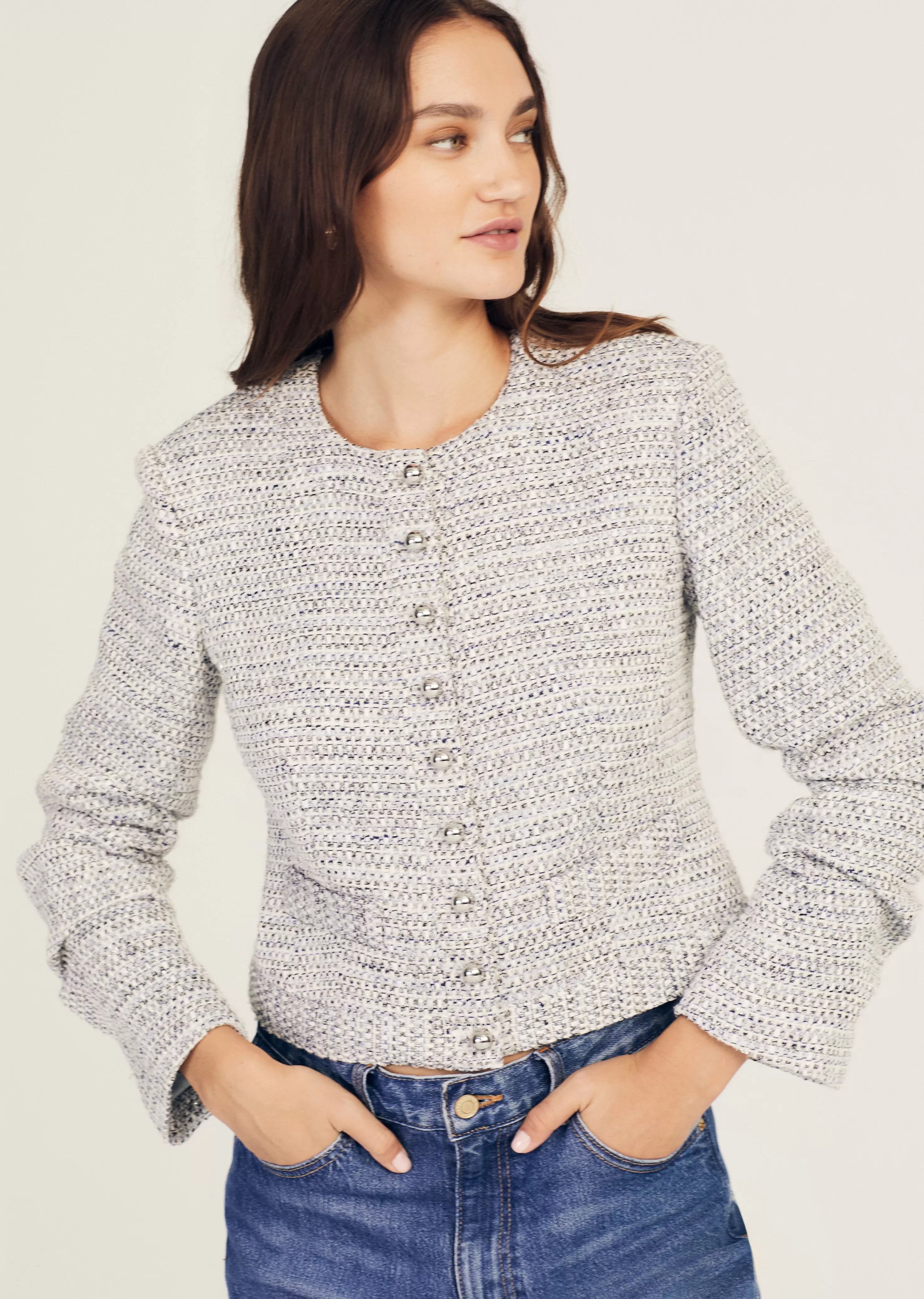 Derek Lam Piera Ruched Sleeve Jacket Blue-ivory Cheap