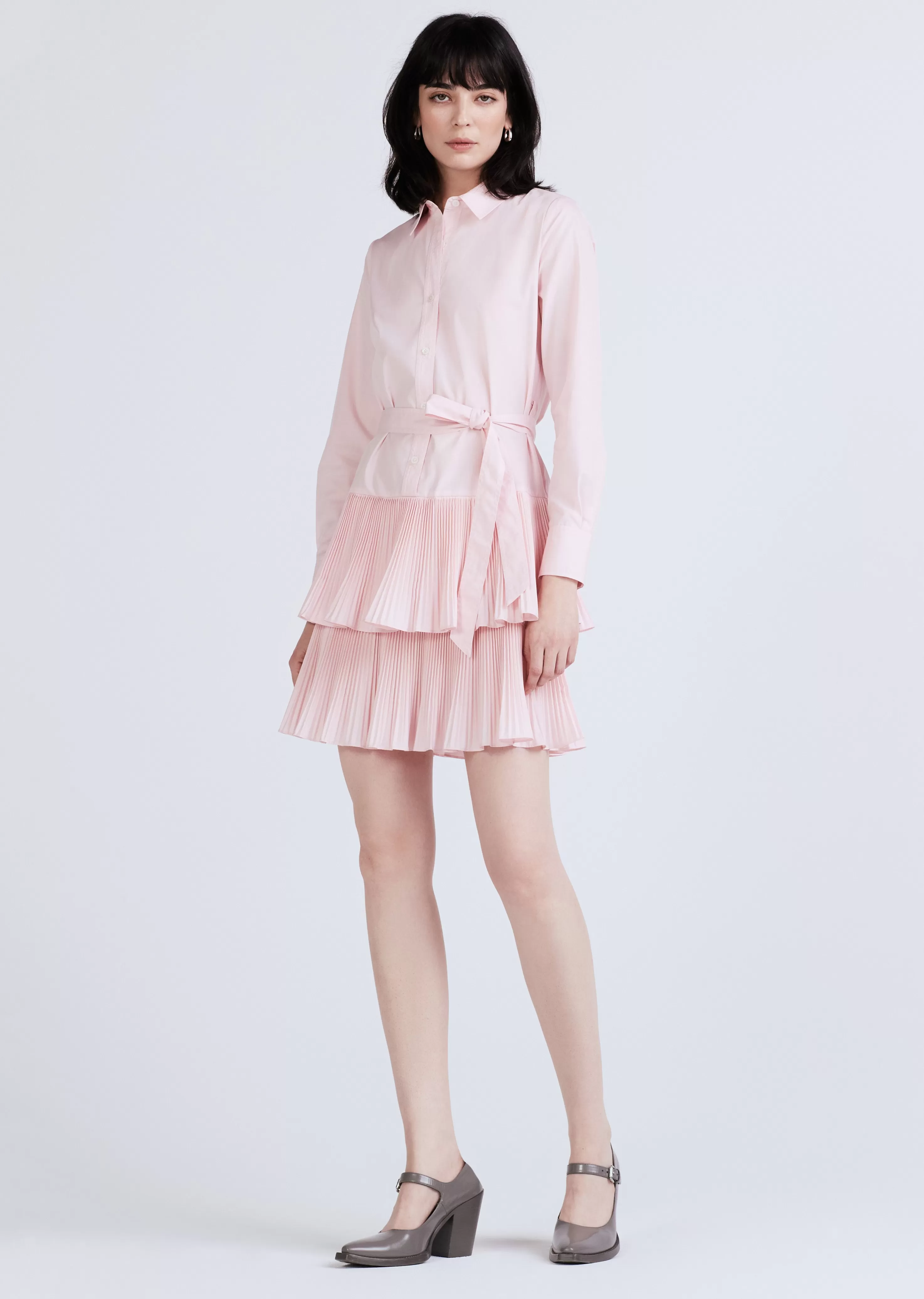 Derek Lam Sterling Long Sleeve Pleated Mini Dress Pinkdogwood Flash Sale