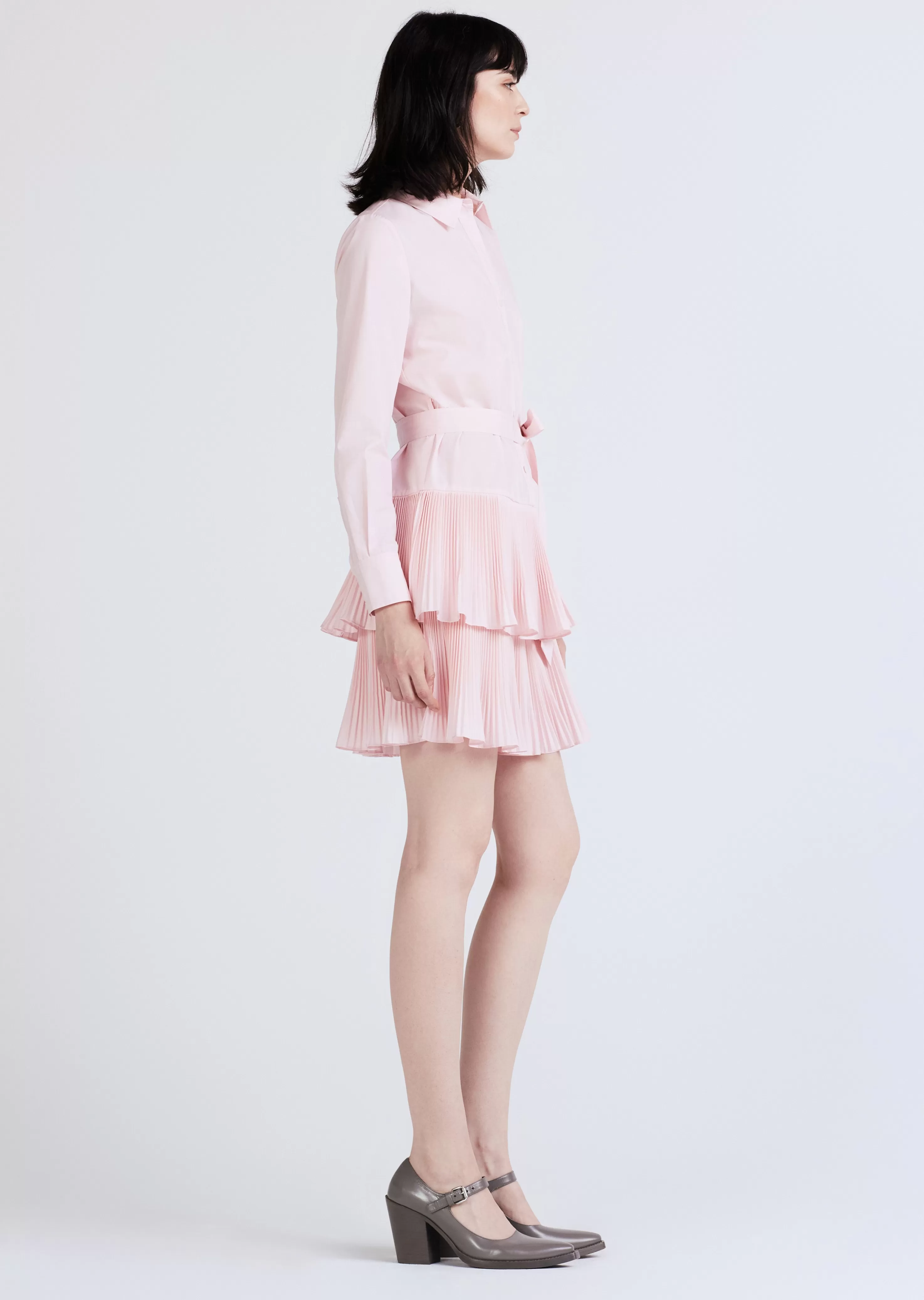 Derek Lam Sterling Long Sleeve Pleated Mini Dress Pinkdogwood Flash Sale