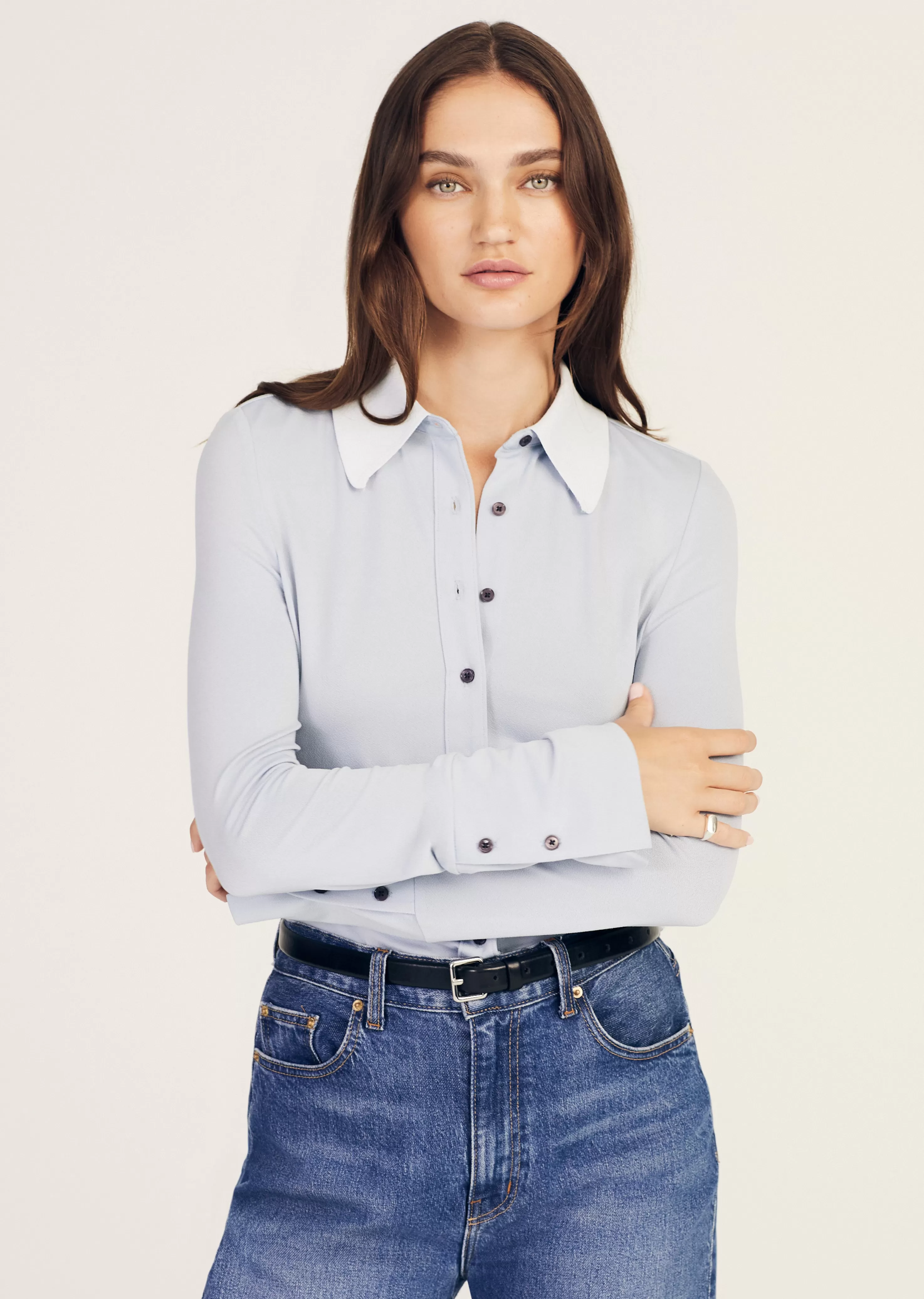 Derek Lam Ulla Button Down Knit Top Ciel Clearance